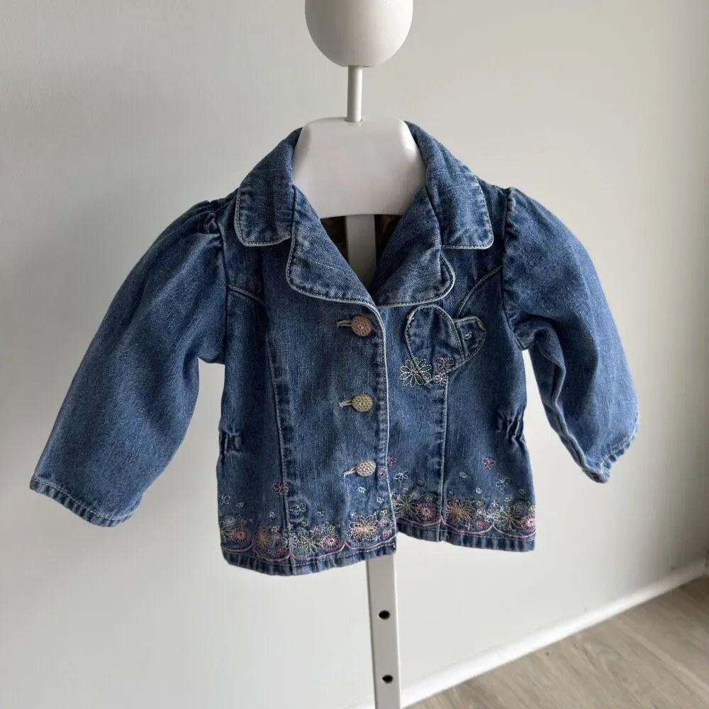 Faded Glory Baby Girls 12 Months Embroidered Blue Jean Jacket Denim Vintage Y2K